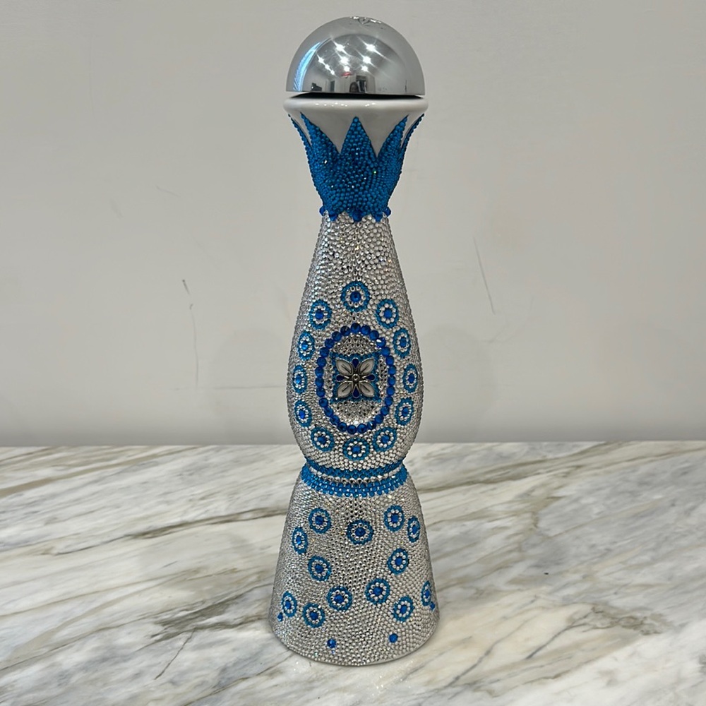 Silver and Blue Decorative Bottle